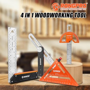 4Pcs Woodworking Tools -7”Aluminum Rafter Square,12”Adjustable Protractor Angle Finder,10′Woodworking
