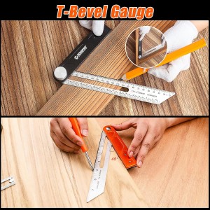 4Pcs Woodworking Tools -7”Aluminum Rafter Square,12”Adjustable Protractor Angle Finder,10′Woodworking