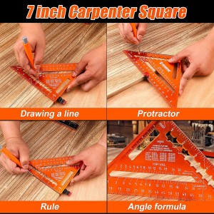 4Pcs Woodworking Tools -7”Aluminum Rafter Square,12”Adjustable Protractor Angle Finder,10′Woodworking